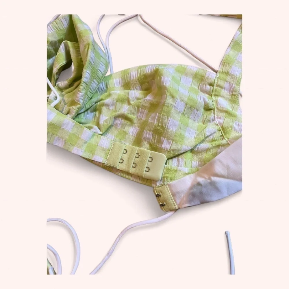 For Love & Lemons Green Gingham Halter Cut Out Maureen Midi Dress NWY Size L